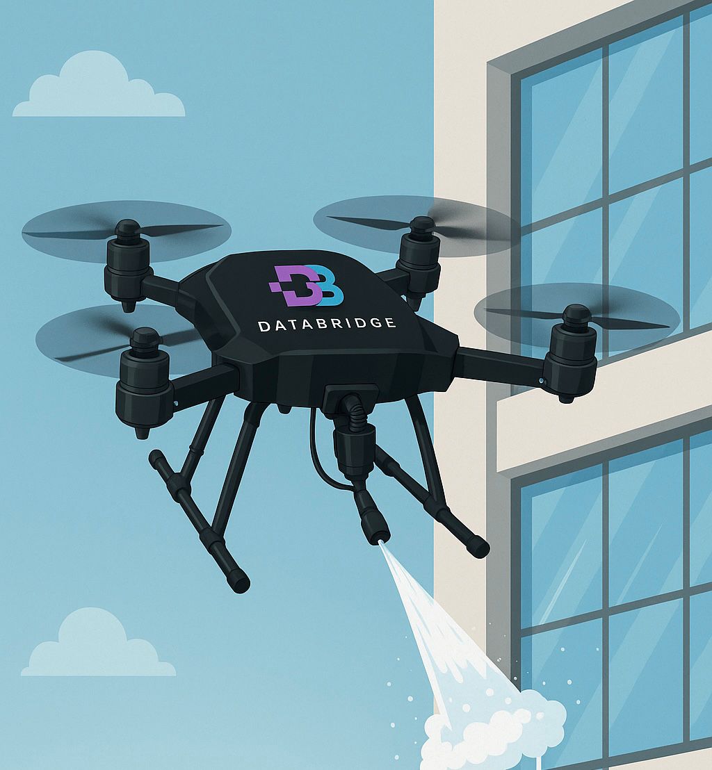 Drone cleaning a high-rise window